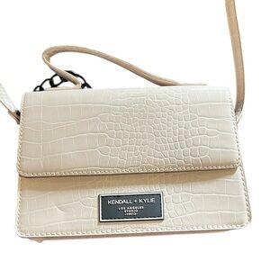 Kendall & Kylie Croc Embossed Cream Crossbody Bag with Black Accent Chain